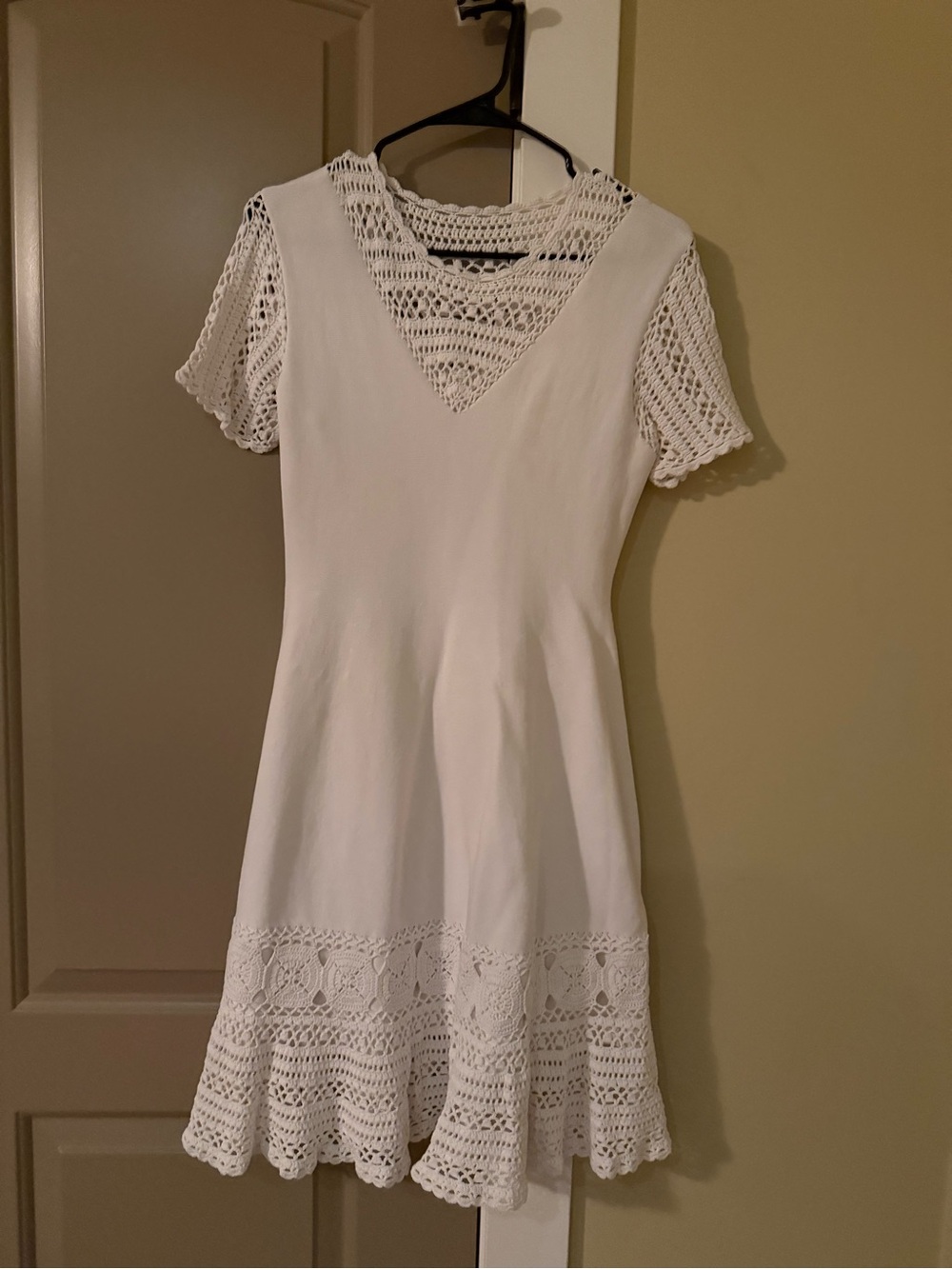 Jonathan Simkhai White Crochet-Trim V-Neck Mini Dress